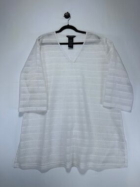 Mario Serrani Italy Lace Knit Beach Cover Up White Textured V Neck Size XXL